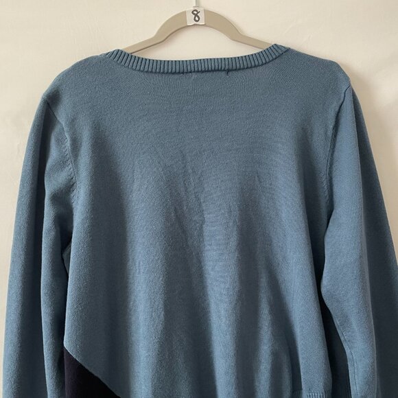 89th + Madison Womens Pale Blue And Navy V Neck Asymmetrical Hem Sweater Size L - Picture 10 of 11